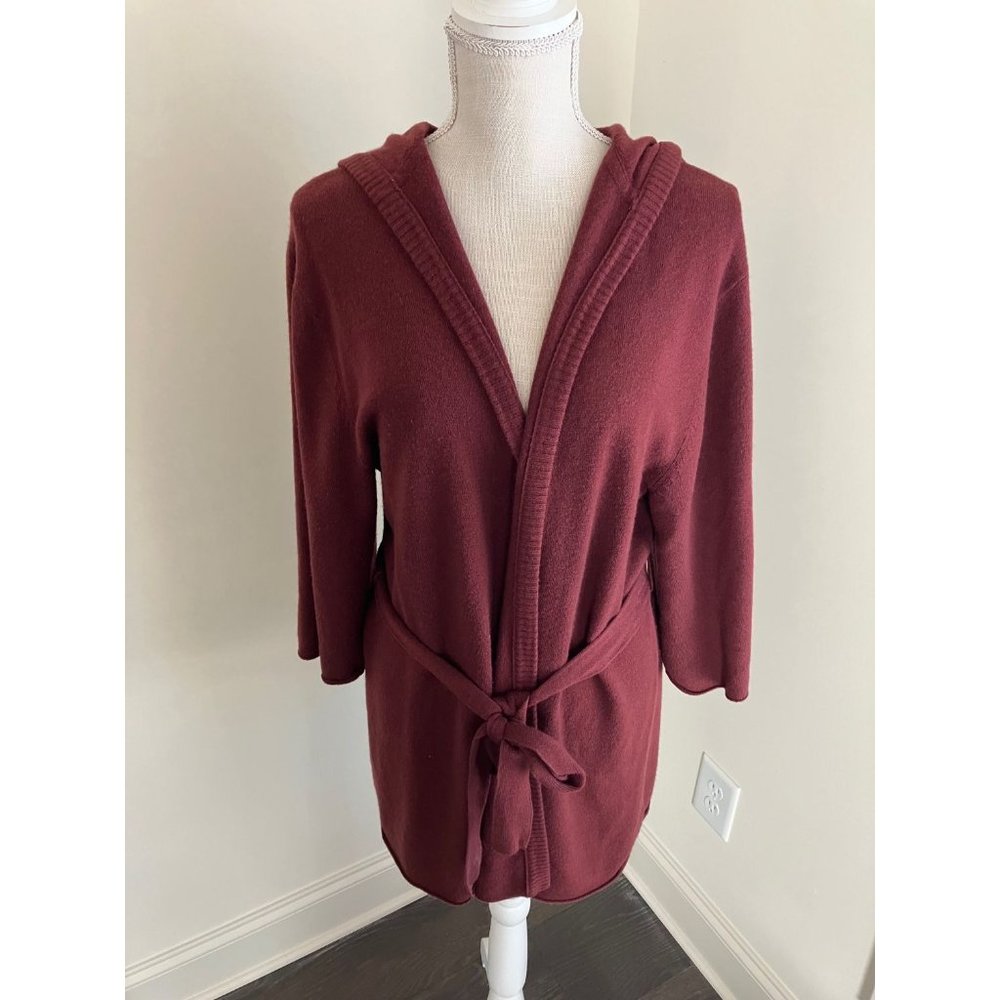 Gilligan & O'Malley Burgundy Hooded Cardigan 3/4 Sleeve Size XXL